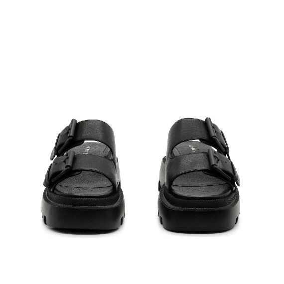 Black gear slip-ons with buckles