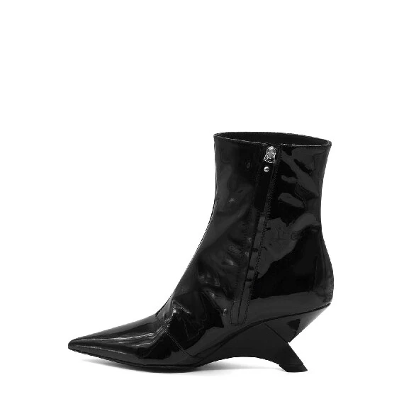 Swan black patent ankle boots